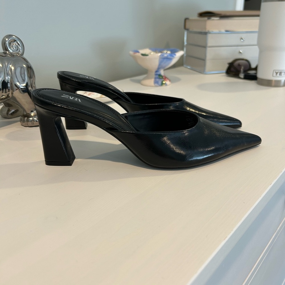 Zara Black Heeled Mules